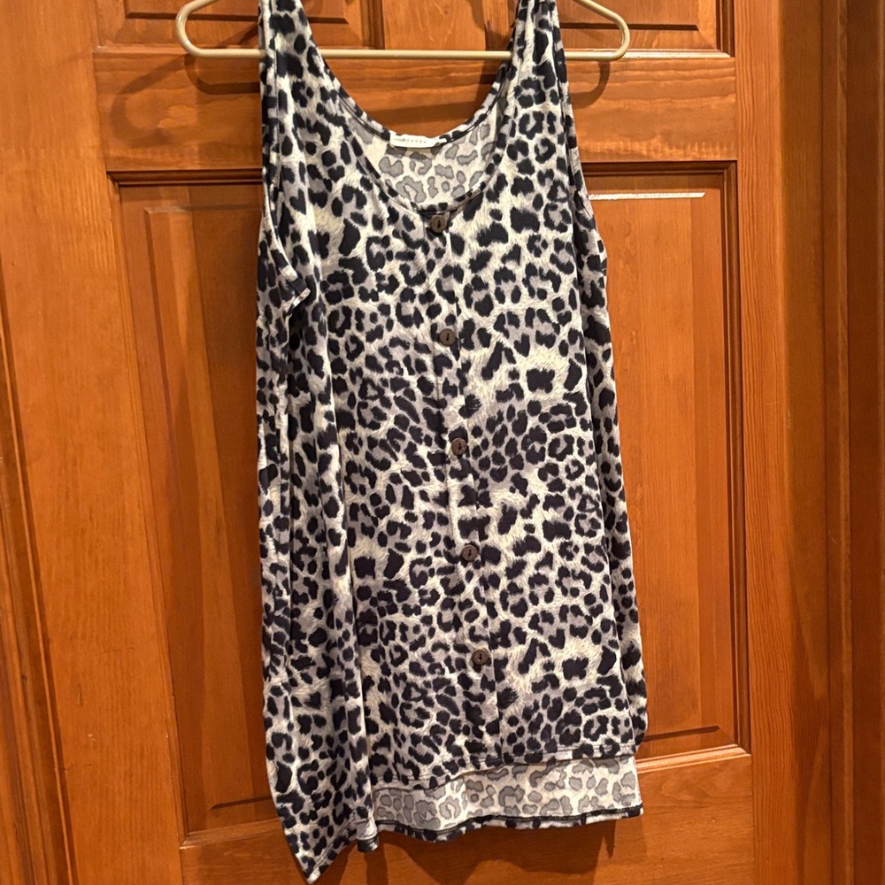 Reborn J Black and White Leopard Print Tank Top